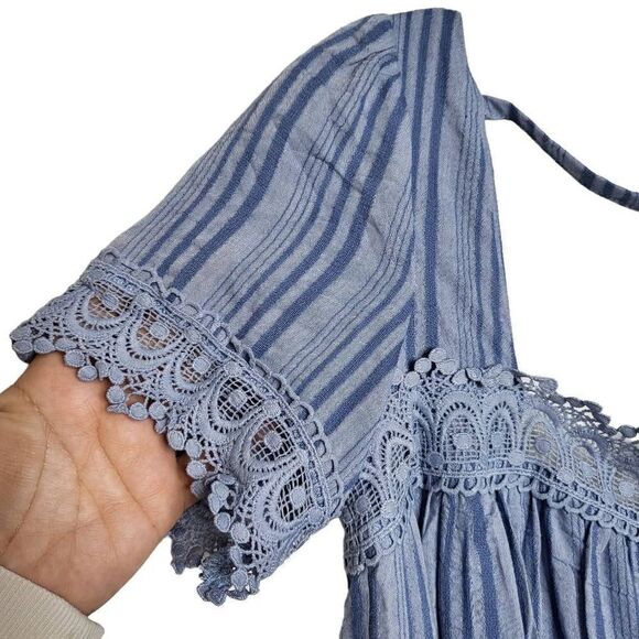 Inmod Lace Blue Striped Babydoll Tunic Mini Dress Size Small - Picture 5 of 9